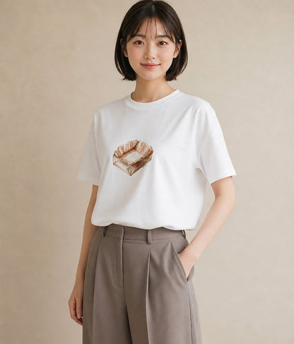 プリントTシャツ レディース 食パン 食べ物 フード イラスト ラフ ペアコーデ 秋コーデ 白T YMAZO