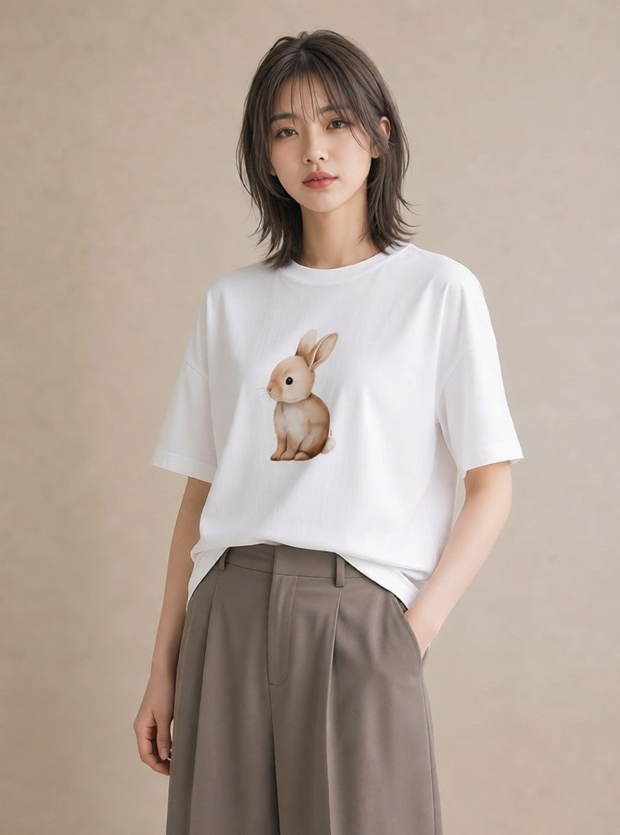 Tシャツ レディース ロップイヤー ペット 動物 イラスト ポップ ルームウェア ギフト 白T YMAZO
