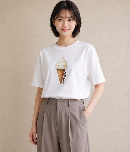 半袖Tシャツ レディース パフェ 食べ物 フード イラスト フェミニン 散歩 お出かけ 白T YMAZO