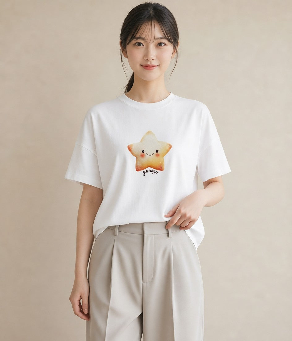 半袖Tシャツ レディース 流れ星 星空 宇宙 イラスト きれいめカジュアル 旅行 母娘コーデ 白T YMAZO