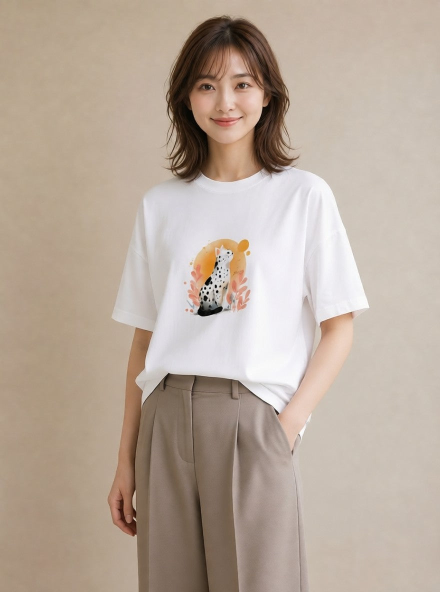 半袖Tシャツ レディース 三毛猫 みけねこ 三毛 猫 ねこ イラスト 休日コーデ お揃い 親子 白T YMAZO