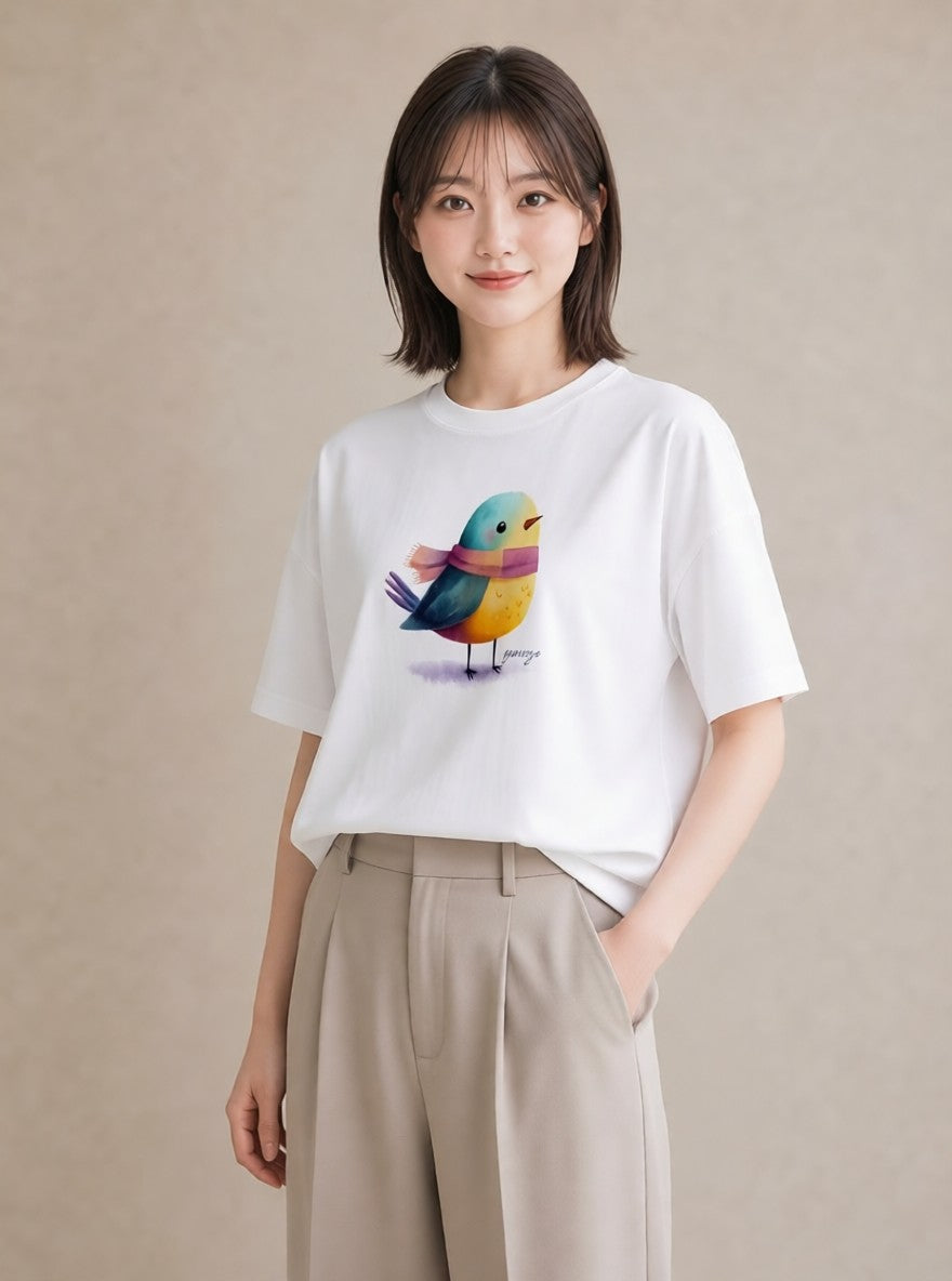 プリントTシャツ レディース 九官鳥 ペット 動物 イラスト レトロ 20代 カジュアルコーデ 白T YMAZO