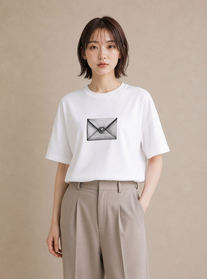 半袖Tシャツ レディース 封蝋 手紙 アンティーク ナチュラル イラスト ヴィンテージ風 誕生日プレゼント 綿100 白T YMAZO