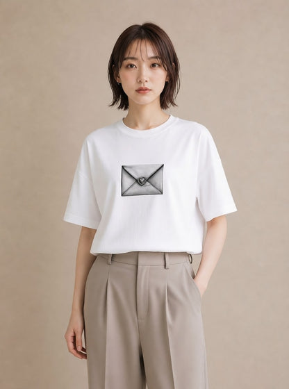 半袖Tシャツ レディース 封蝋 手紙 アンティーク ナチュラル イラスト ヴィンテージ風 誕生日プレゼント 綿100 白T YMAZO
