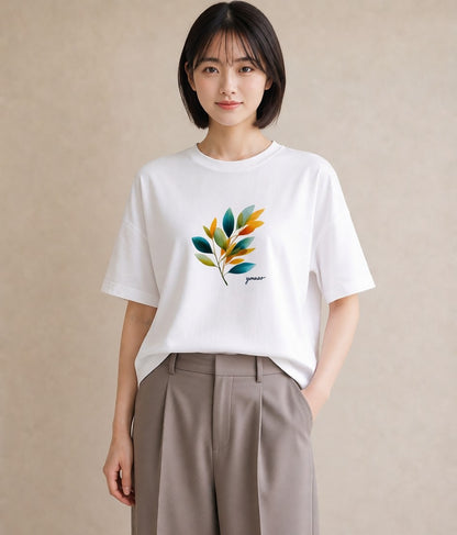 半袖Tシャツ レディース ボタニカル 植物 イラスト 個性的 ホワイトデー 春服 白T YMAZO