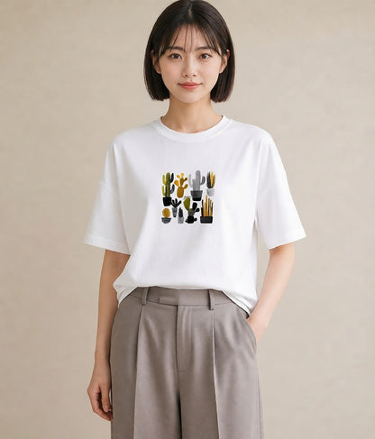 Tシャツ レディース サボテン 植物 ボタニカル イラスト 個性的 ホワイトデー 春服 白T YMAZO