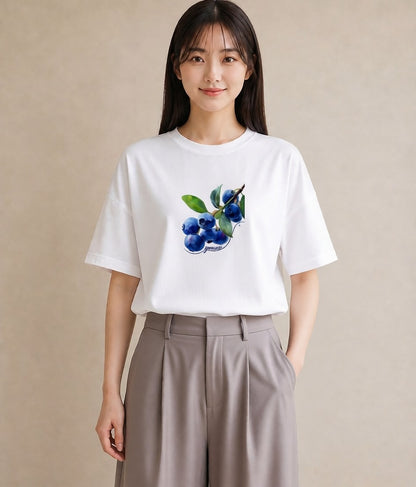 半袖Tシャツ レディース 木の実 植物 ボタニカル イラスト 手描き風 散歩 お出かけ 白T YMAZO