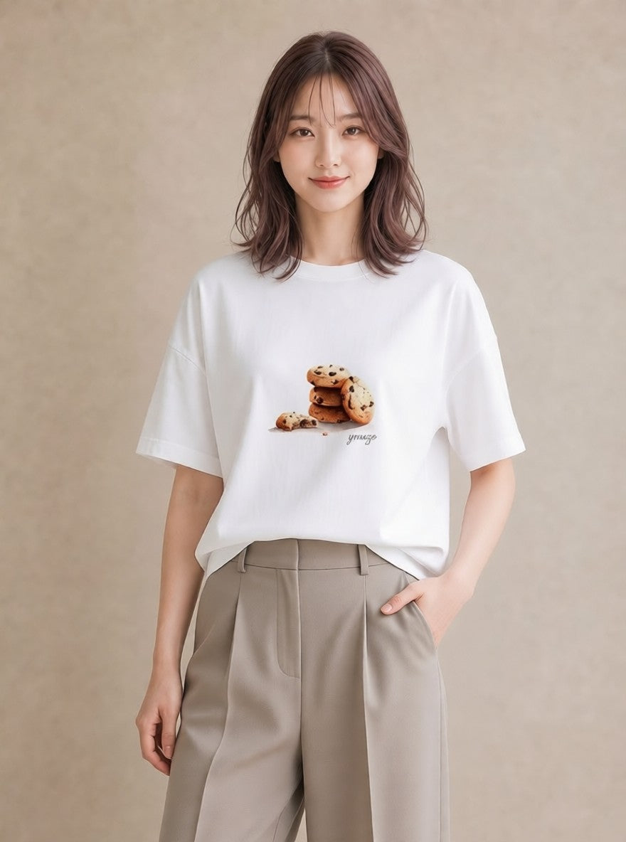 デザインTシャツ レディース チョコ 食べ物 フード イラスト きれいめ 週末コーデ 敬老の日 白T YMAZO