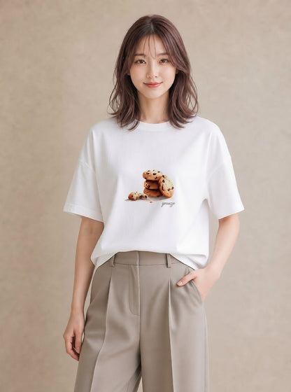デザインTシャツ レディース チョコ 食べ物 フード イラスト きれいめ 週末コーデ 敬老の日 白T YMAZO