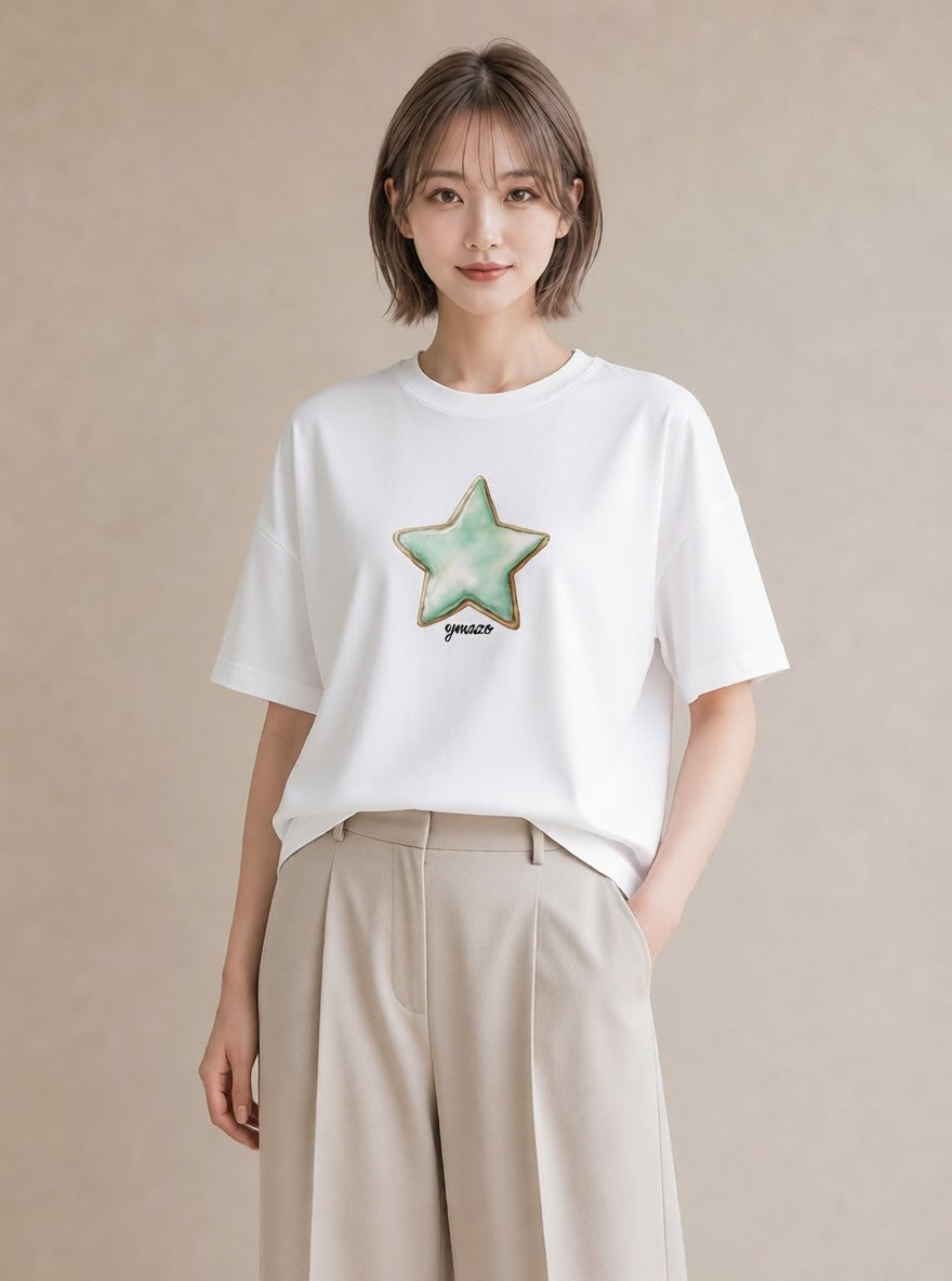 プリントTシャツ レディース 天の川 星空 宇宙 イラスト シンプル 敬老の日 ホワイトデー 白T YMAZO