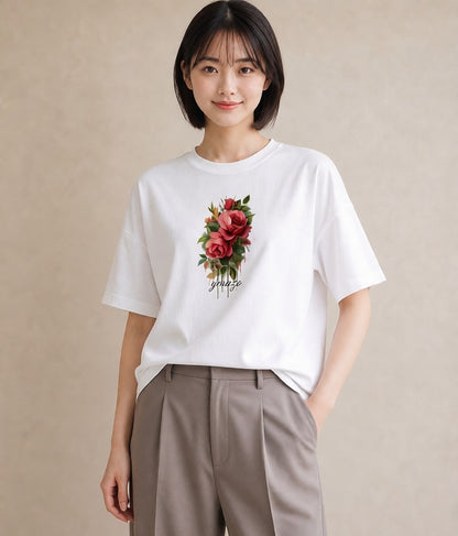 半袖Tシャツ レディース 花 花柄 イラスト フェミニン 母娘コーデ 自分用 白T