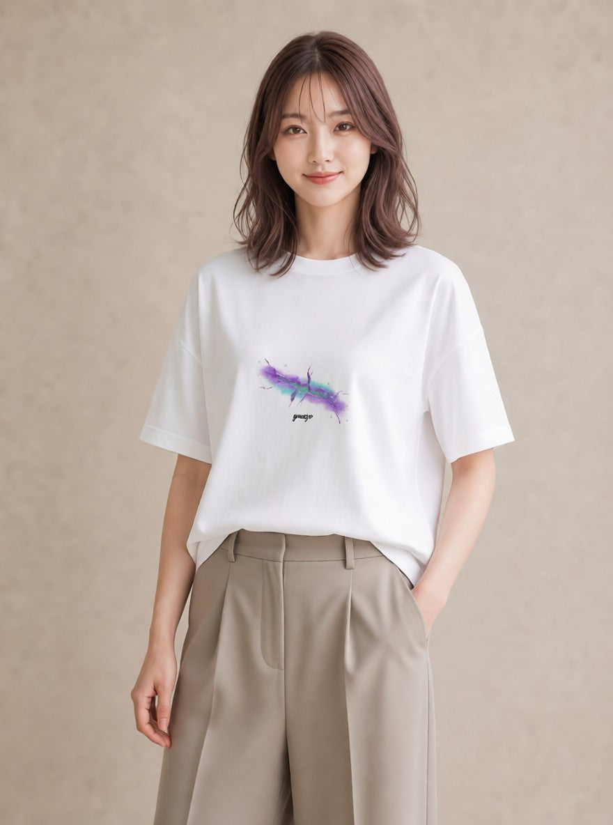 グラフィックTシャツ レディース 水瓶座 星空 宇宙 イラスト ボタニカル 海 カフェ巡り 白T YMAZO
