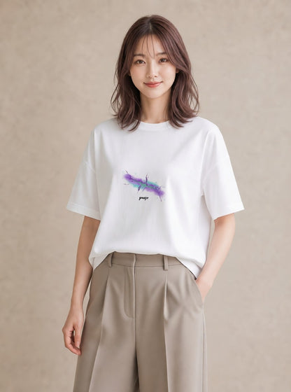 グラフィックTシャツ レディース 水瓶座 星空 宇宙 イラスト ボタニカル 海 カフェ巡り 白T YMAZO