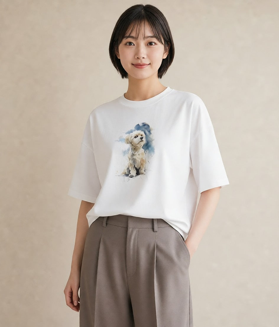 デザインTシャツ レディース ミックス犬 犬 いぬ イラスト 休日コーデ 買い物 夏コーデ 白T YMAZO
