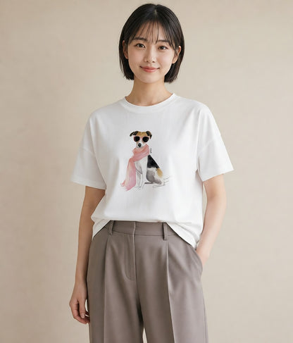 プリントTシャツ レディース 保護犬 犬 いぬ イラスト ヴィンテージ風 休日 ペアコーデ 白T YMAZO
