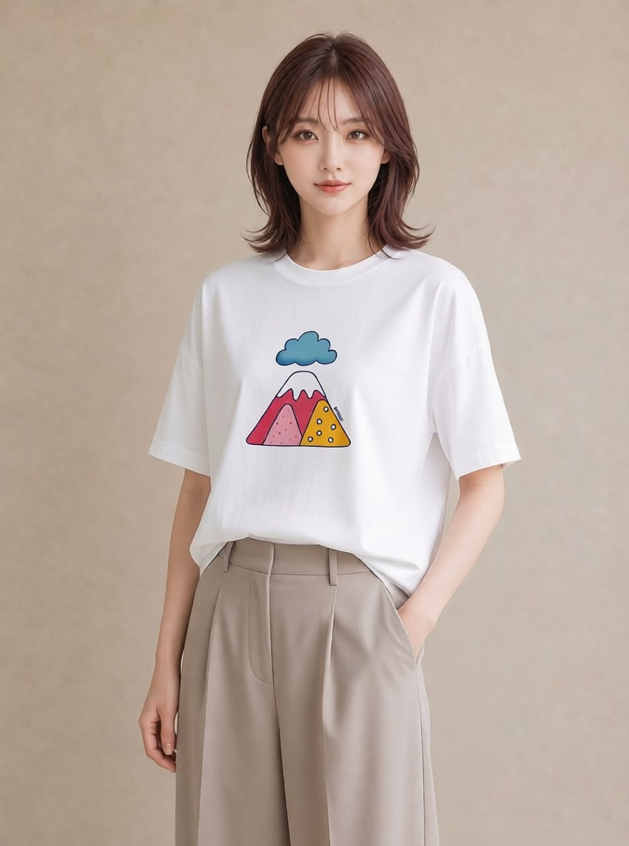 プリントTシャツ レディース 山 星空 宇宙 イラスト ゆるかわ お出かけ 普段着 白T YMAZO