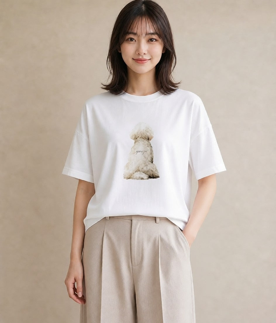 半袖Tシャツ レディース ビションフリーゼ 犬 いぬ イラスト ラフカジュアル 敬老の日 ホワイトデー 白T YMAZO