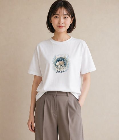デザインTシャツ レディース ウミガメ 海の生き物 海 イラスト 抜け感 ビーチ デイリーウェア 白T YMAZO