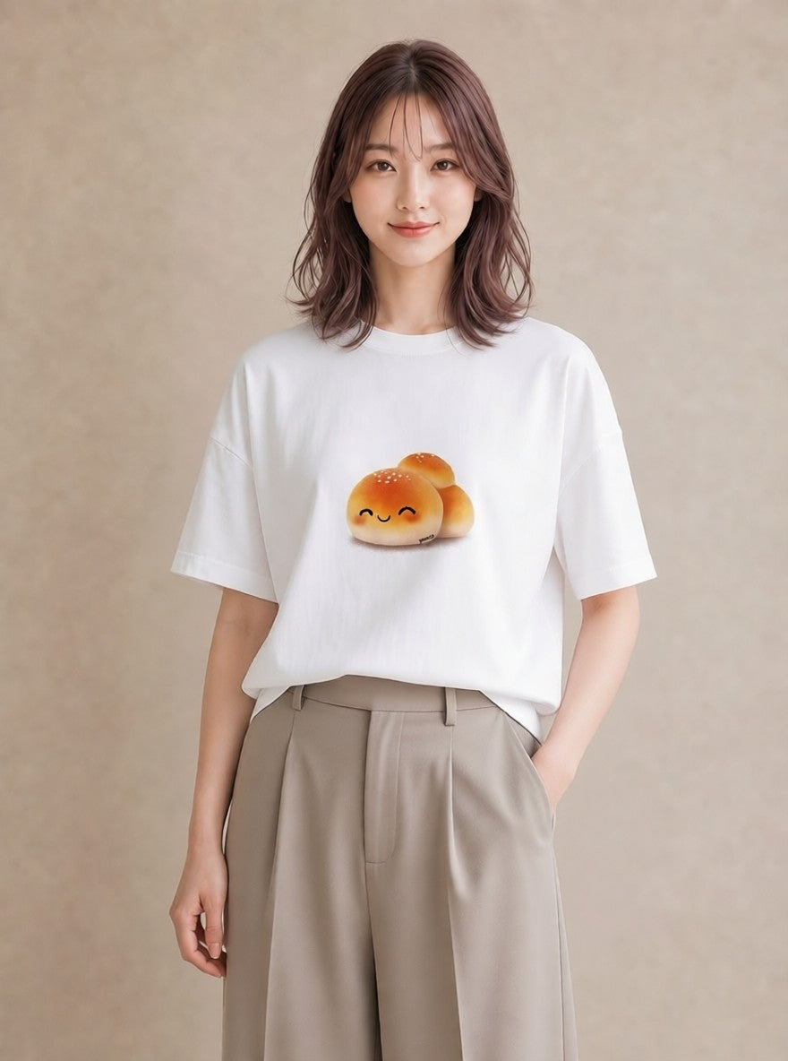 半袖Tシャツ レディース だんご 食べ物 フード イラスト きれいめ 通勤 在宅 白T YMAZO