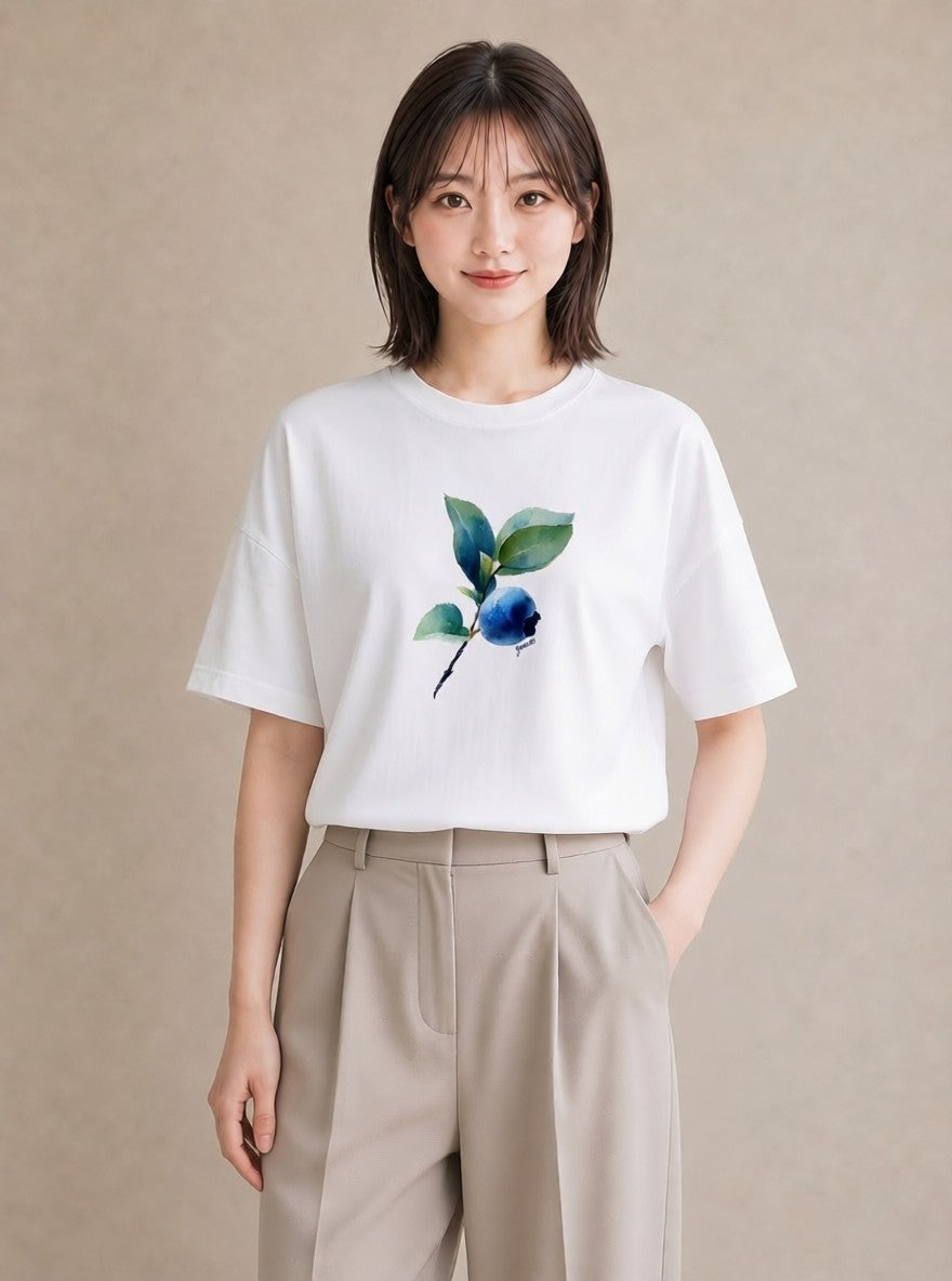 半袖Tシャツ レディース 木の実 植物 ボタニカル イラスト ゆるかわ 友達ギフト 部屋着 白T YMAZO