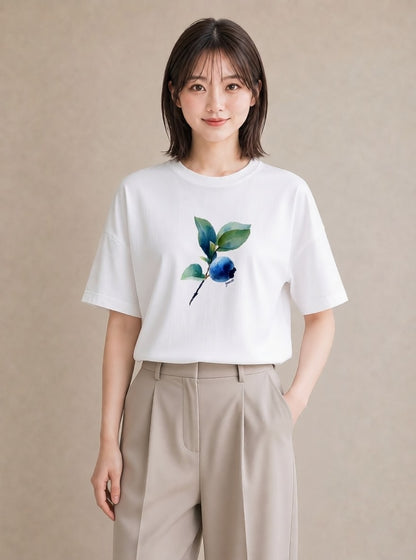 半袖Tシャツ レディース 木の実 植物 ボタニカル イラスト ゆるかわ 友達ギフト 部屋着 白T YMAZO