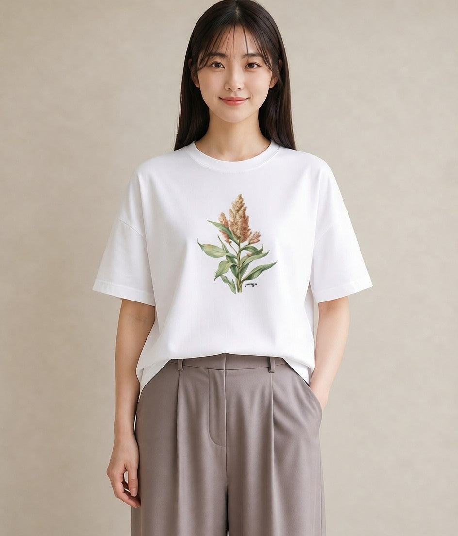 Tシャツ レディース すずらん 花 花柄 イラスト 休日コーデ お出かけ 普段着 白T