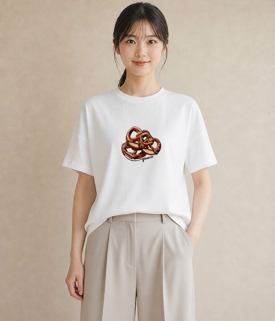 半袖Tシャツ レディース ベーグル 食べ物 フード イラスト ミニマル 親子 20代 白T YMAZO