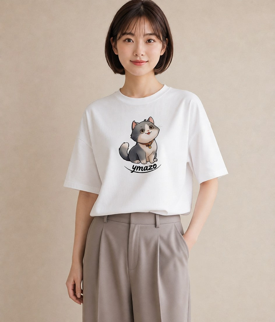 デザインTシャツ レディース エキゾチックショートヘア 猫 ねこ イラスト 可愛い 週末コーデ 敬老の日 白T YMAZO