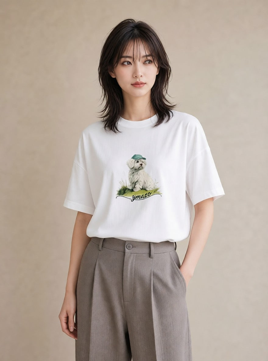 プリントTシャツ レディース ビションフリーゼ 犬 いぬ イラスト 可愛い 姉妹 送別ギフト 白T YMAZO