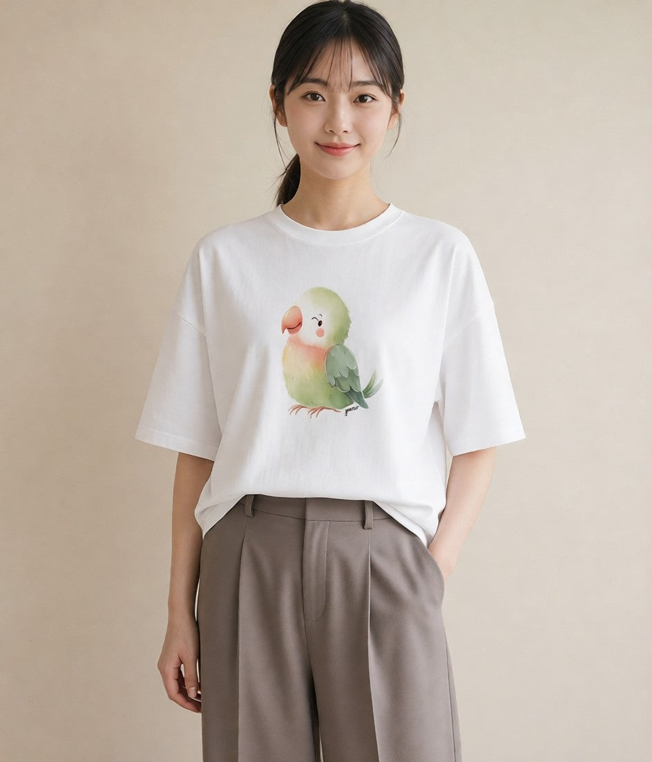 デザインTシャツ レディース 桜文鳥 ペット 動物 イラスト ミニマル 敬老の日 ホワイトデー 白T YMAZO