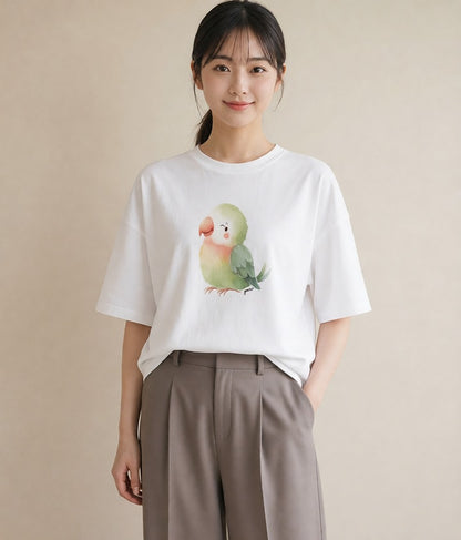 デザインTシャツ レディース 桜文鳥 ペット 動物 イラスト ミニマル 敬老の日 ホワイトデー 白T YMAZO
