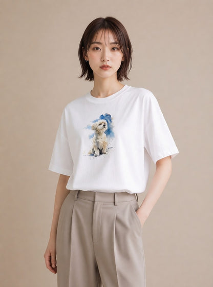 半袖Tシャツ レディース 保護犬 犬 いぬ イラスト カジュアル 旅行用 海 白T YMAZO