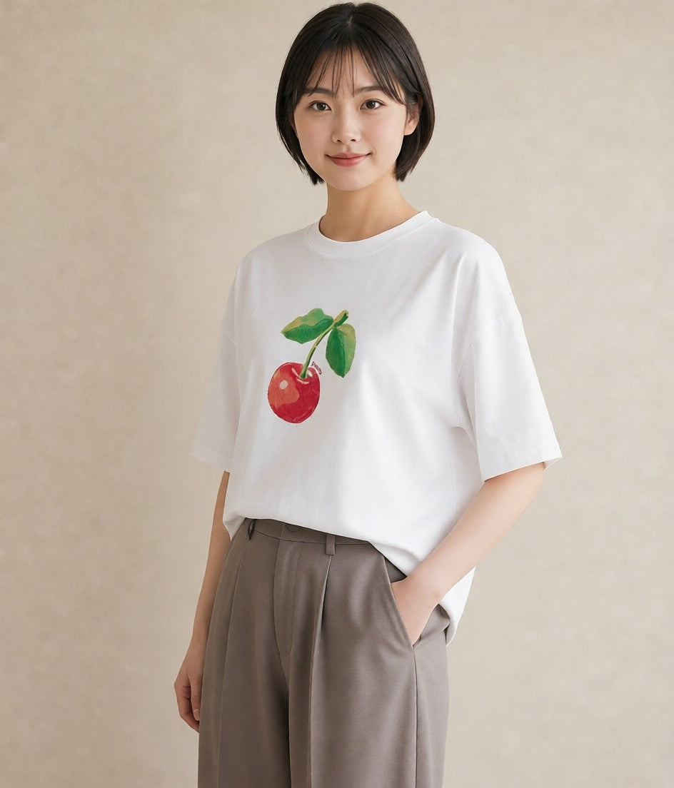 デザインTシャツ レディース りんご 林檎 アップル 食べ物 フード イラスト 個性的 ホワイトデー 春服 白T YMAZO