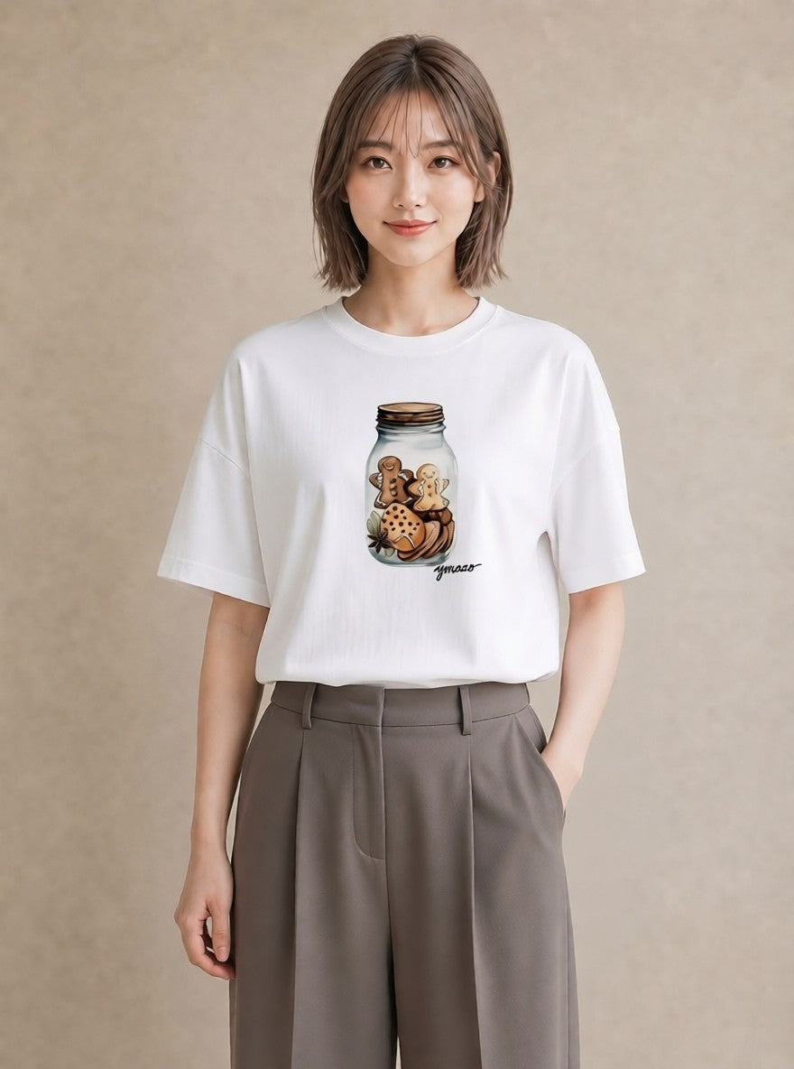 半袖Tシャツ レディース ドーナツ 食べ物 フード イラスト ガーリー 週末コーデ 敬老の日 白T YMAZO