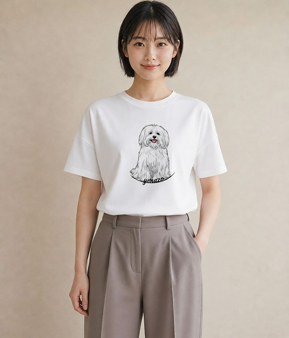 プリントTシャツ レディース ビションフリーゼ 犬 いぬ イラスト モード 通勤 在宅 白T YMAZO