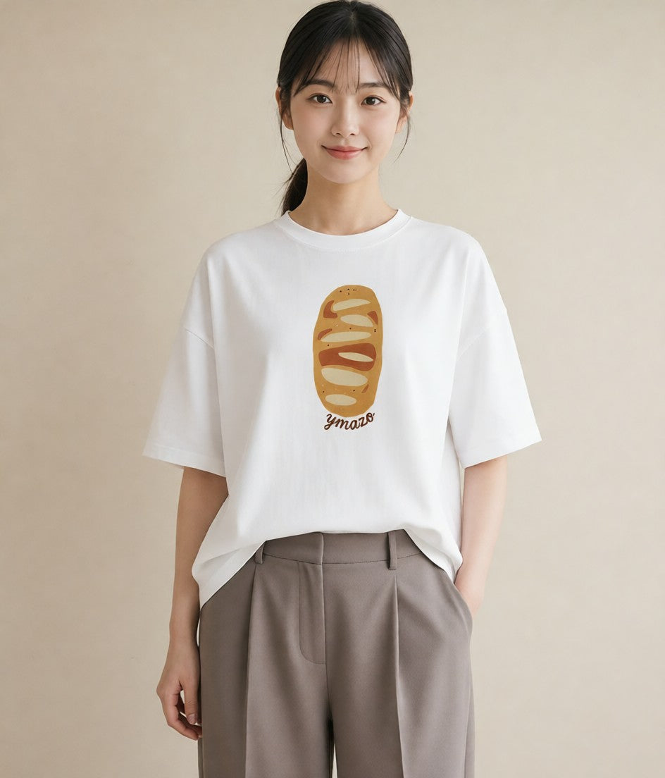 プリントTシャツ レディース クロワッサン 食べ物 フード イラスト 休日コーデ 母娘コーデ 自分用 白T YMAZO