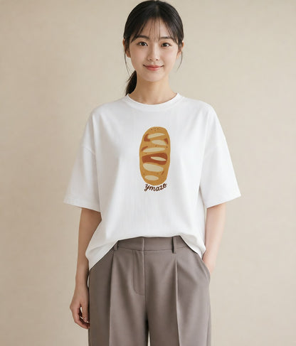 プリントTシャツ レディース クロワッサン 食べ物 フード イラスト 休日コーデ 母娘コーデ 自分用 白T YMAZO