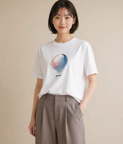 プリントTシャツ レディース 山羊座 星空 宇宙 イラスト 抜け感 ママ カフェ服 白T YMAZO
