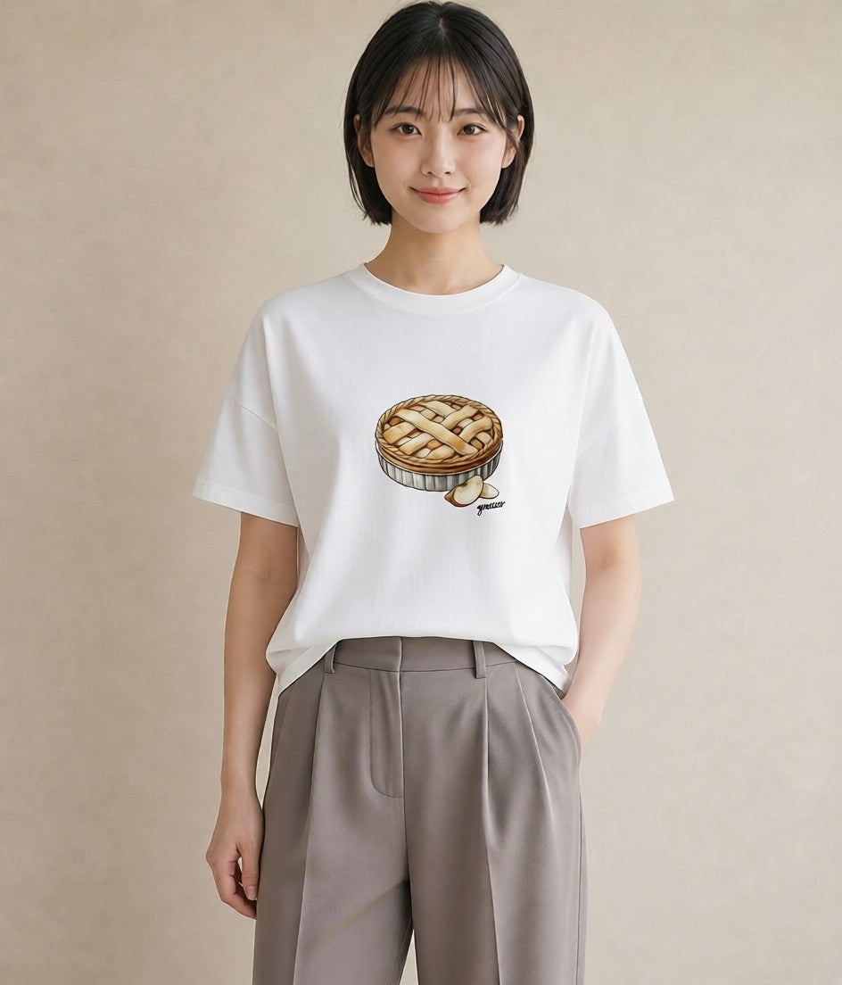 デザインTシャツ レディース クロワッサン 食べ物 フード イラスト 旅行コーデ ママ カフェ服 白T YMAZO