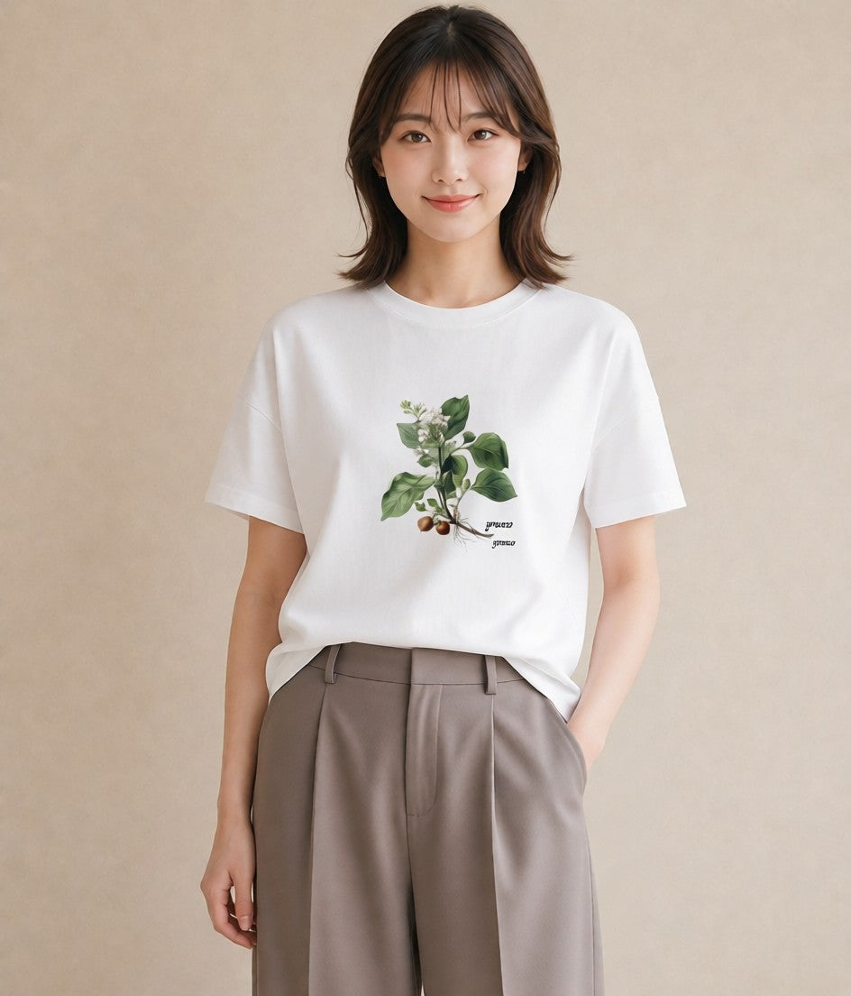 グラフィックTシャツ レディース 金木犀 花 花柄 イラスト きれいめカジュアル 部屋着 女性向けギフト 白T YMAZO