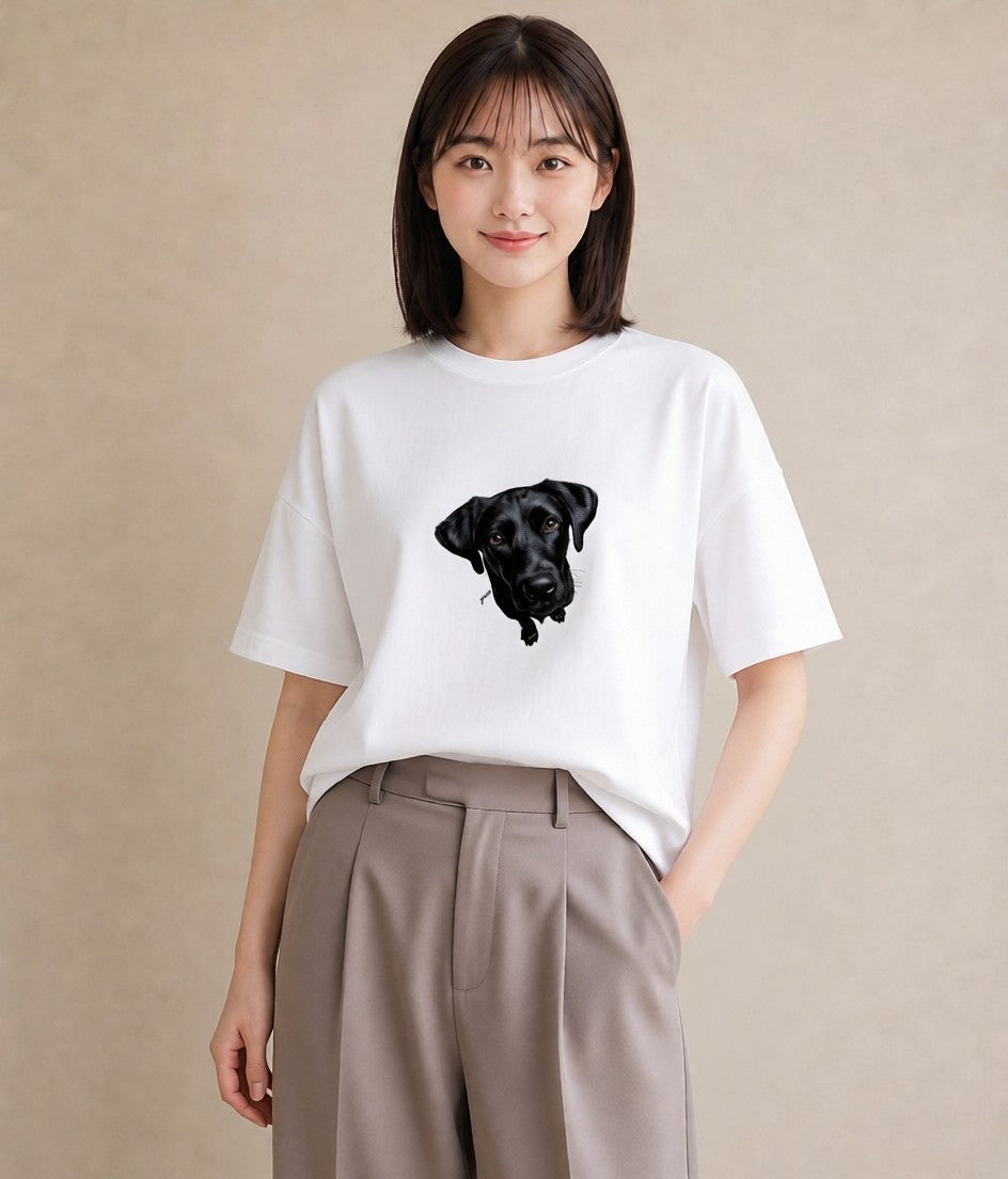 半袖Tシャツ レディース ラブラドールレトリバー 犬 いぬ イラスト 抜け感 ビーチ デイリーウェア 白T YMAZO