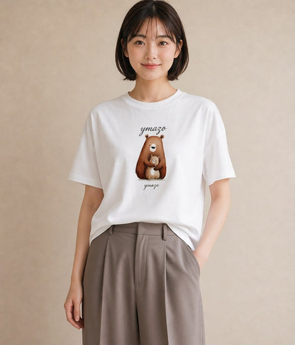 プリントTシャツ レディース くま クマ ベア 動物 アニマル イラスト カジュアルコーデ 買い物 白T YMAZO