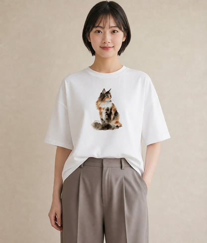 プリントTシャツ レディース サビ猫 猫 ねこ イラスト カフェコーデ 帰省 ラフ 白T YMAZO