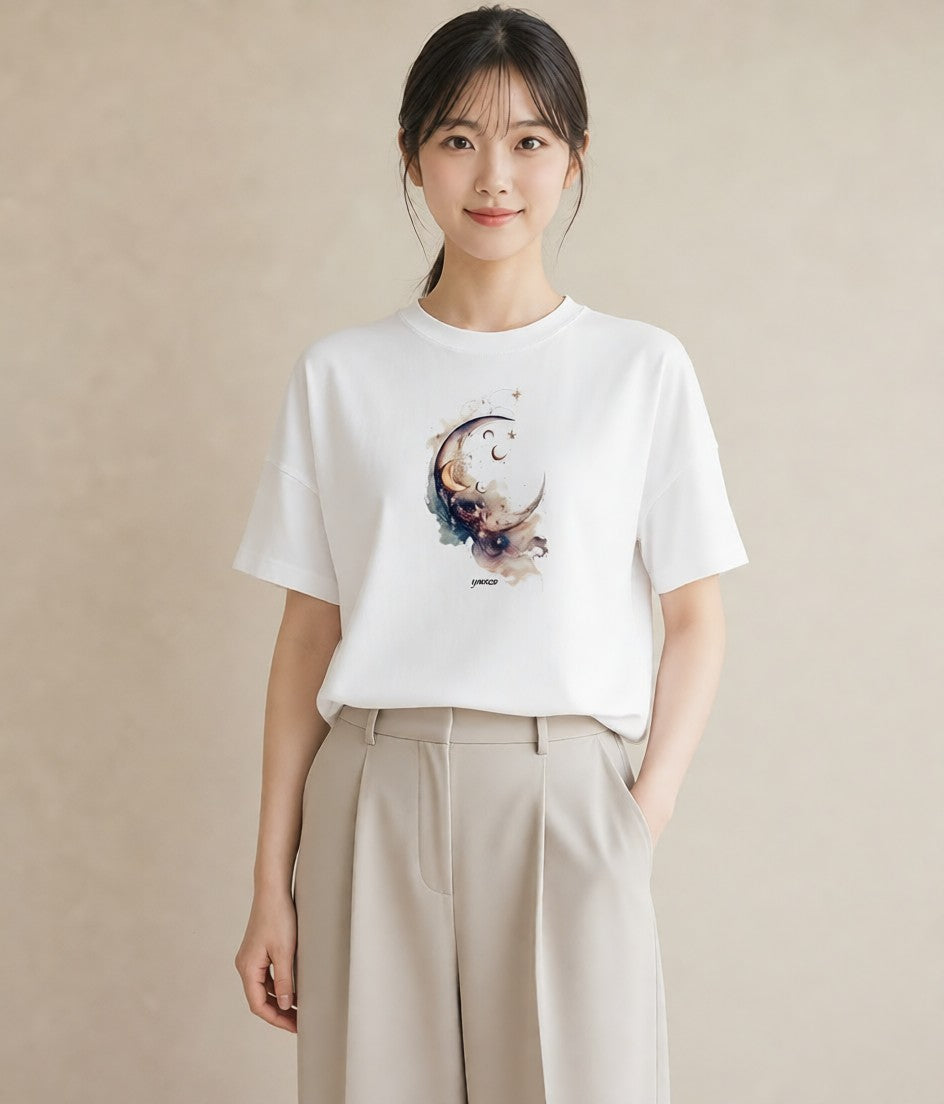 半袖Tシャツ レディース 山羊座 星空 宇宙 イラスト お洒落 カフェ服 クリスマス 白T YMAZO