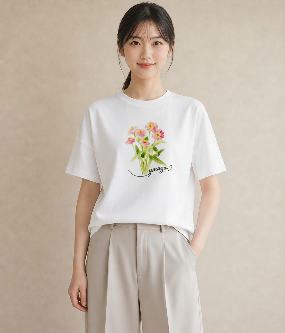 半袖Tシャツ レディース クローバー 四つ葉 花 花柄 イラスト フェミニン 姉妹 送別ギフト 白T