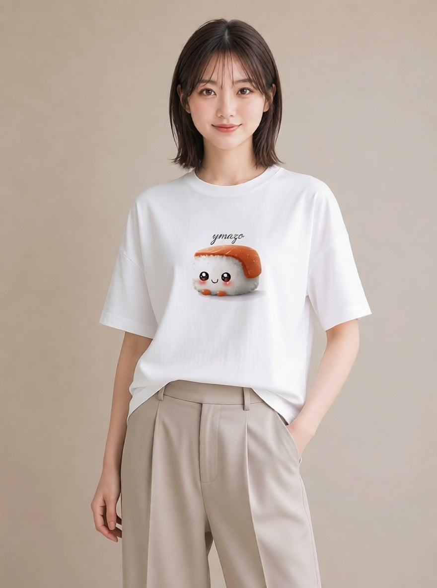 プリントTシャツ レディース お寿司 食べ物 フード イラスト ペアコーデ 秋コーデ 白T YMAZO