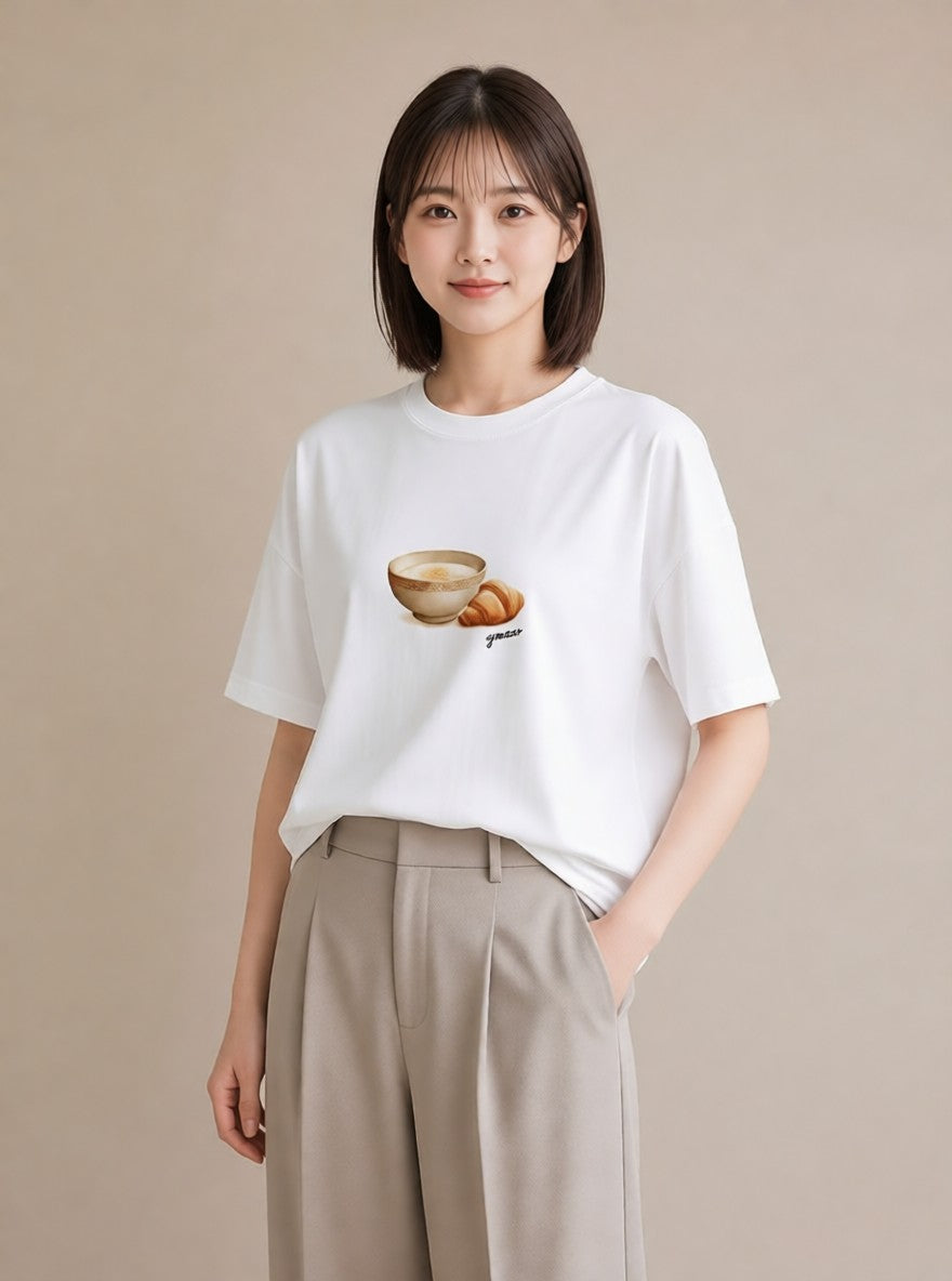 Tシャツ レディース 食パン 食べ物 フード イラスト 水彩風 自分用 ルームウェア 白T YMAZO