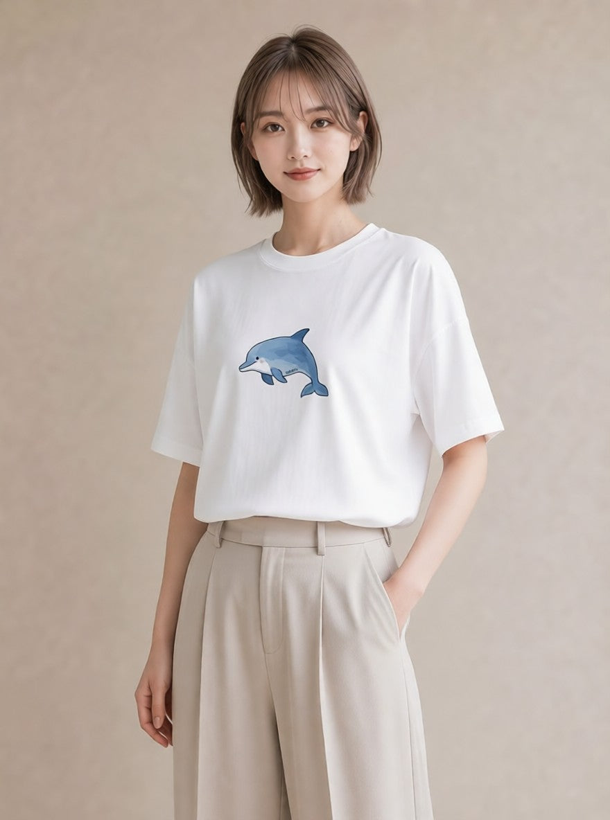 グラフィックTシャツ レディース クジラ 海の生き物 海 イラスト 淡色 ミセス 春コーデ 白T YMAZO