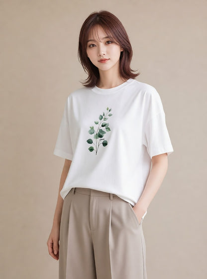 半袖Tシャツ レディース つる 植物 ボタニカル イラスト 普段使い 旅行 母娘コーデ 白T YMAZO