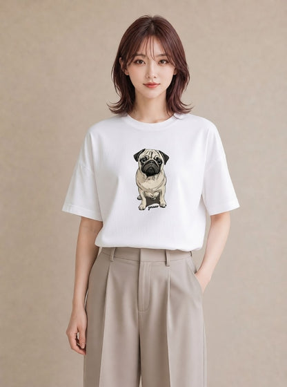 グラフィックTシャツ レディース パグ 犬 いぬ イラスト ゆるコーデ 姉妹 送別ギフト 白T YMAZO